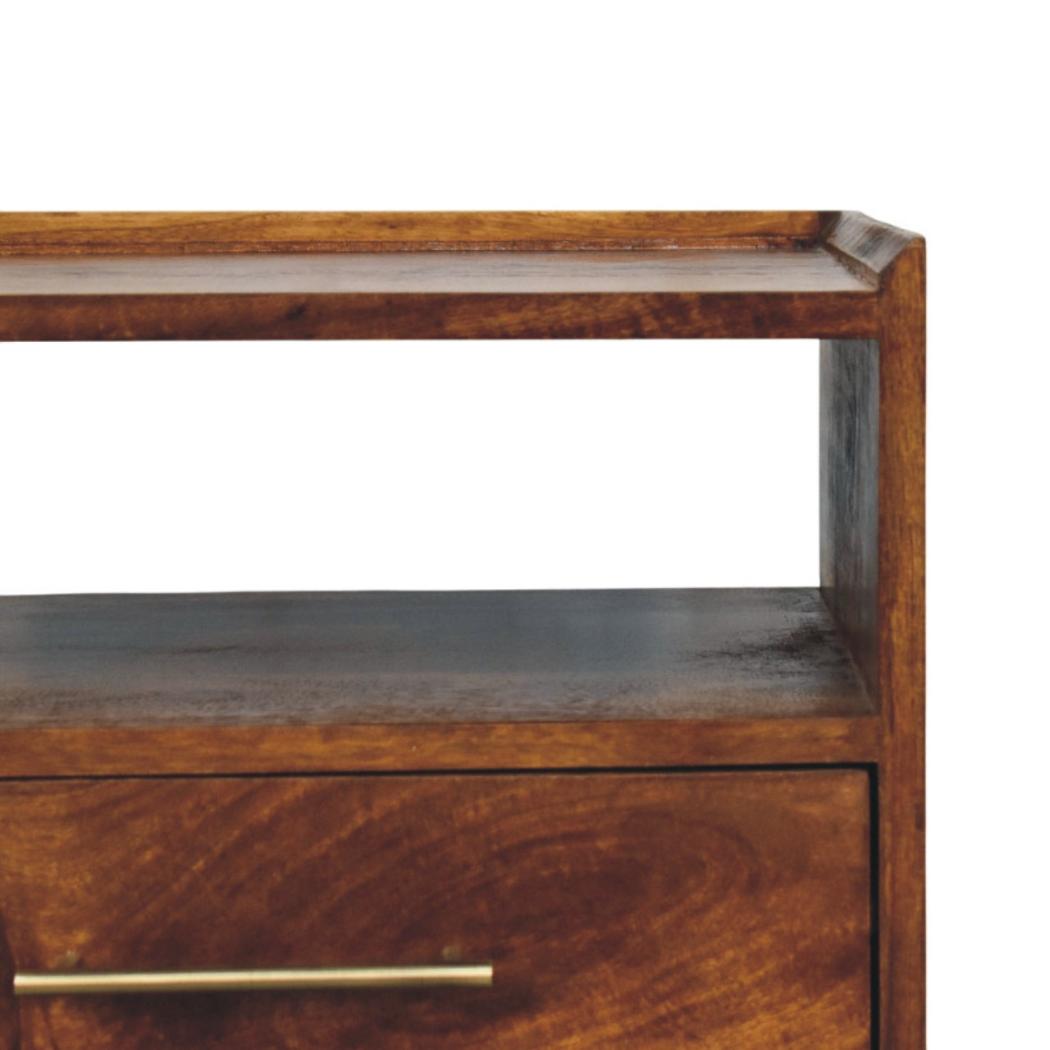 Valenza Open Frame Bedside Table | Solid Mango Wood | Roasted Almond Finish | Open Shelf Nightstand