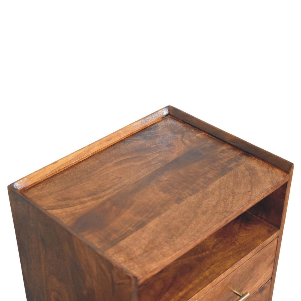 Valenza Open Frame Bedside Table | Solid Mango Wood | Roasted Almond Finish | Open Shelf Nightstand