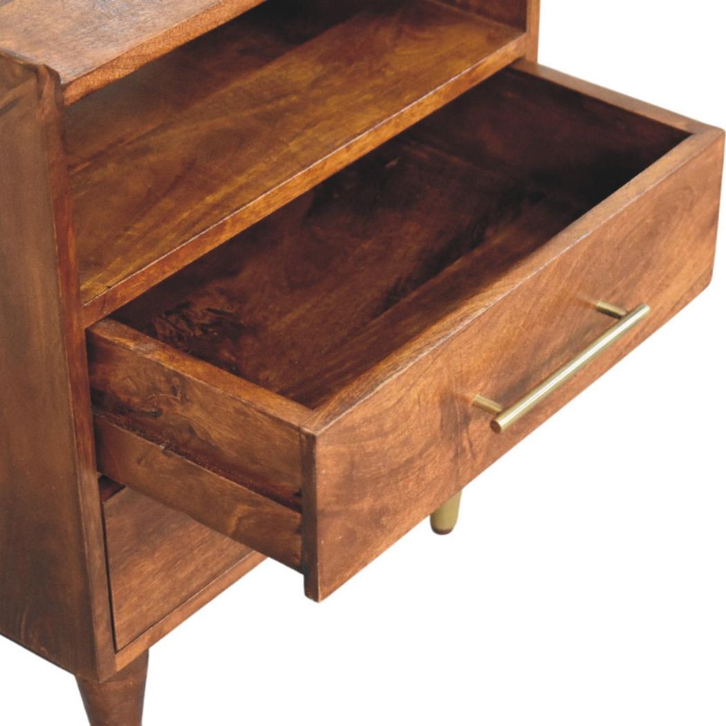 Valenza Open Frame Bedside Table | Solid Mango Wood | Roasted Almond Finish | Open Shelf Nightstand