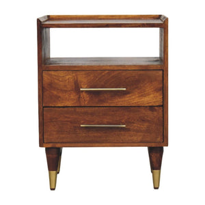 Valenza Open Frame Bedside Table | Solid Mango Wood | Roasted Almond Finish | Open Shelf Nightstand