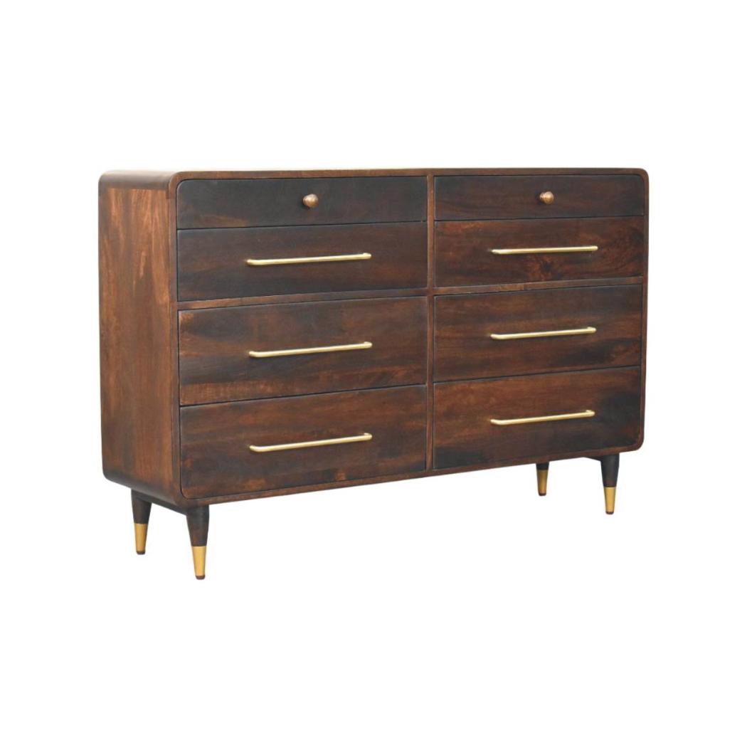 Valenza Six Drawer Chest | Solid Mango Wood | Velvet Mocha Finish | 6 Drawer Storage Dresser