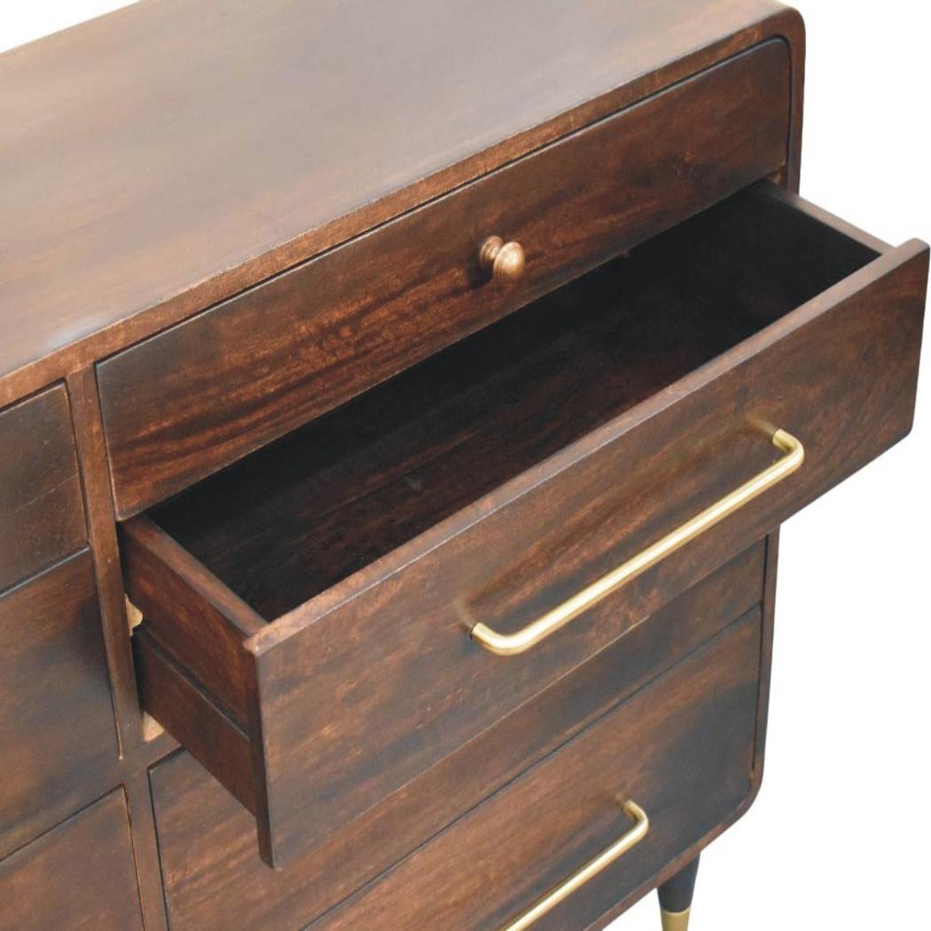 Valenza Six Drawer Chest | Solid Mango Wood | Velvet Mocha Finish | 6 Drawer Storage Dresser