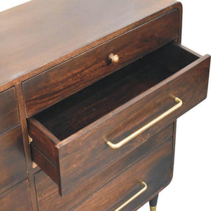 Valenza Six Drawer Chest | Solid Mango Wood | Velvet Mocha Finish | 6 Drawer Storage Dresser