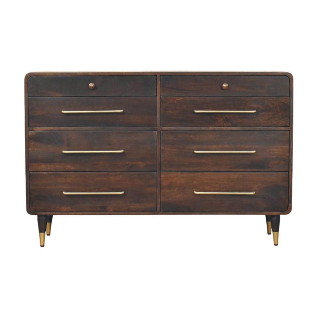 Valenza Six Drawer Chest | Solid Mango Wood | Velvet Mocha Finish | 6 Drawer Storage Dresser