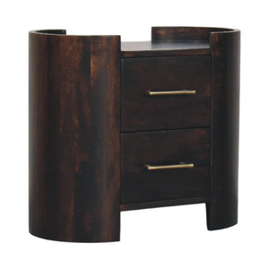 Velvet Mocha Curved Bedside Table | Solid Mango Wood | Mocha Finish | Compact Bedroom Storage