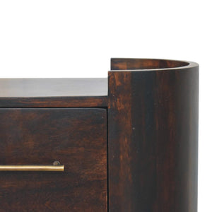 Velvet Mocha Curved Bedside Table | Solid Mango Wood | Mocha Finish | Compact Bedroom Storage