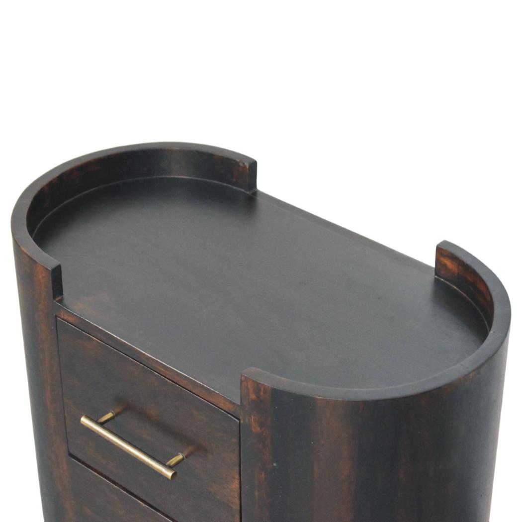 Velvet Mocha Curved Bedside Table | Solid Mango Wood | Mocha Finish | Compact Bedroom Storage