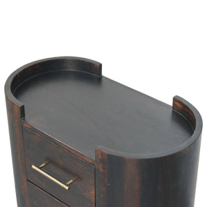 Velvet Mocha Curved Bedside Table | Solid Mango Wood | Mocha Finish | Compact Bedroom Storage