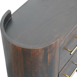 Velvet Mocha Curved Bedside Table | Solid Mango Wood | Mocha Finish | Compact Bedroom Storage