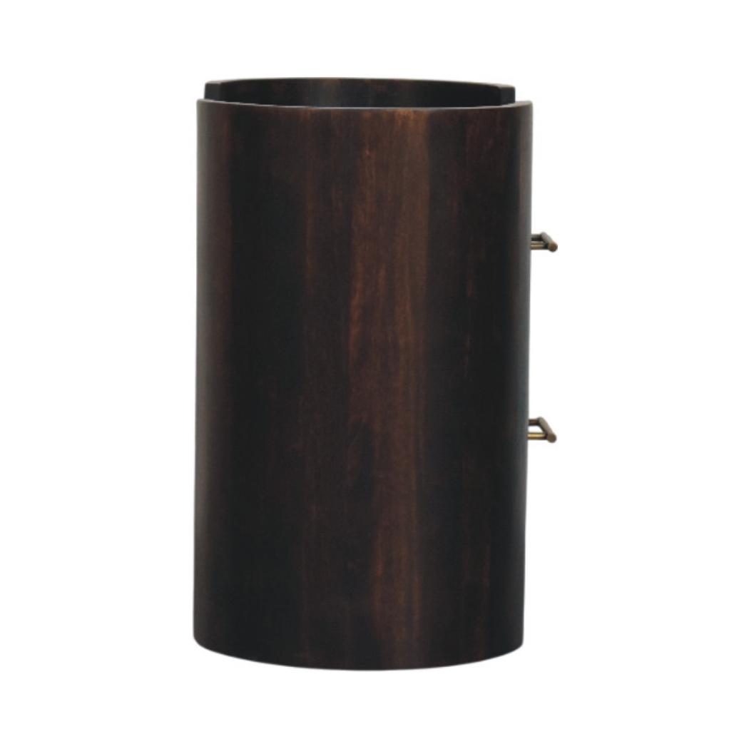 Velvet Mocha Curved Bedside Table | Solid Mango Wood | Mocha Finish | Compact Bedroom Storage