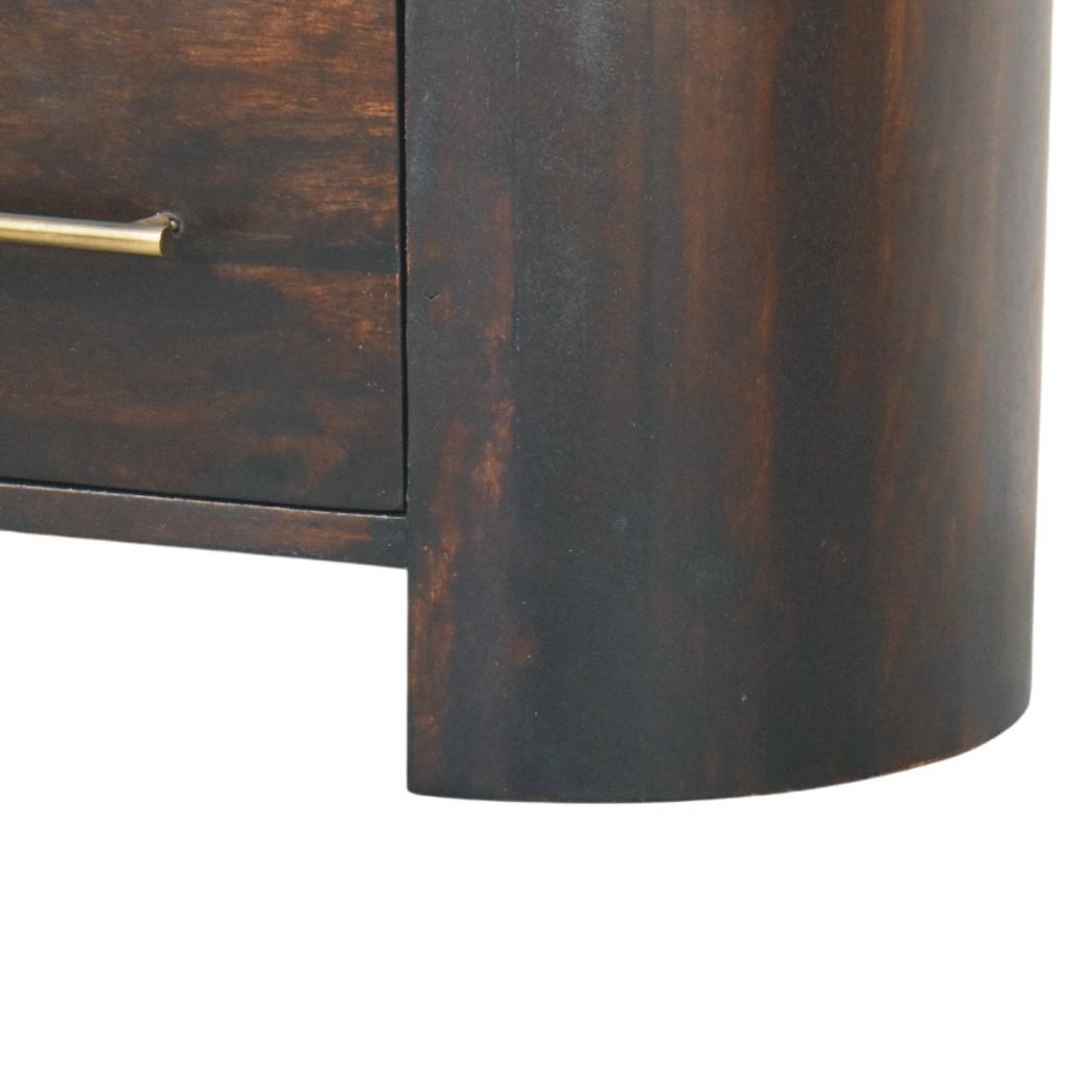 Velvet Mocha Curved Bedside Table | Solid Mango Wood | Mocha Finish | Compact Bedroom Storage