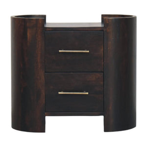 Velvet Mocha Curved Bedside Table | Solid Mango Wood | Mocha Finish | Compact Bedroom Storage