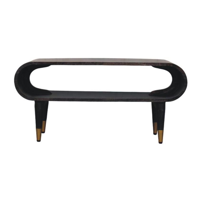 Velvet Mocha Curved Edge Console | Brass Accents | Elegant Entryway Table
