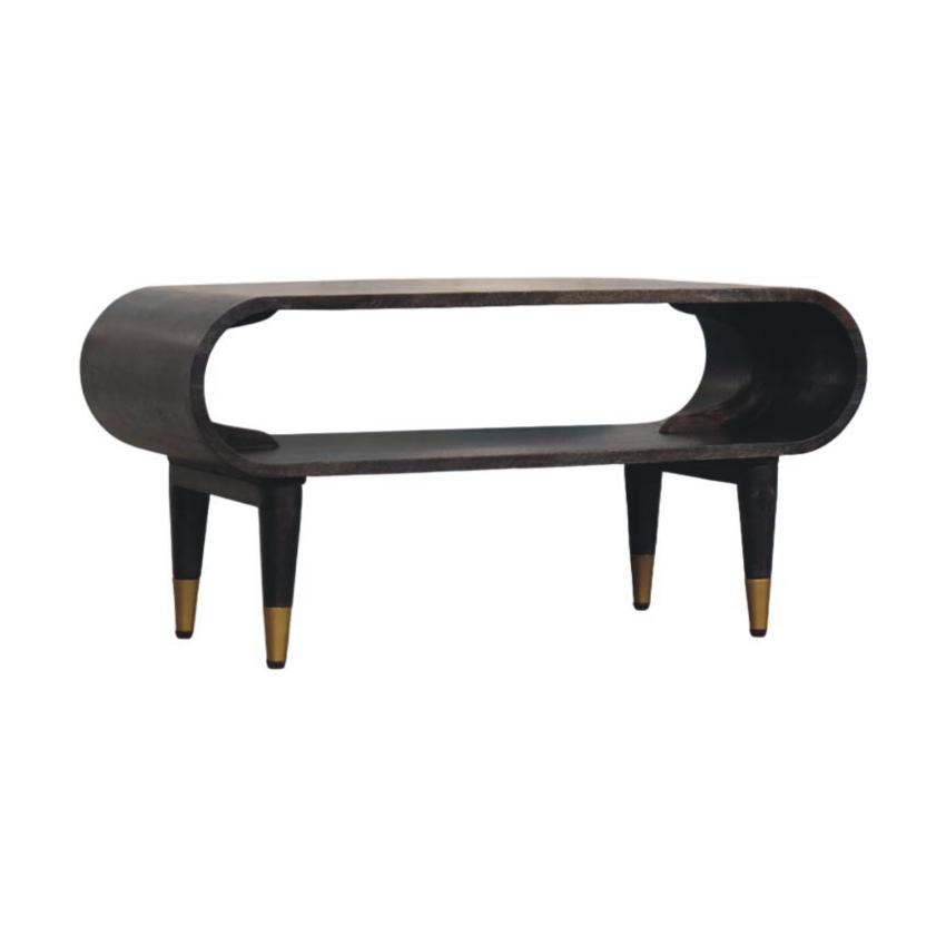 Velvet Mocha Curved Edge Console | Brass Accents | Elegant Entryway Table