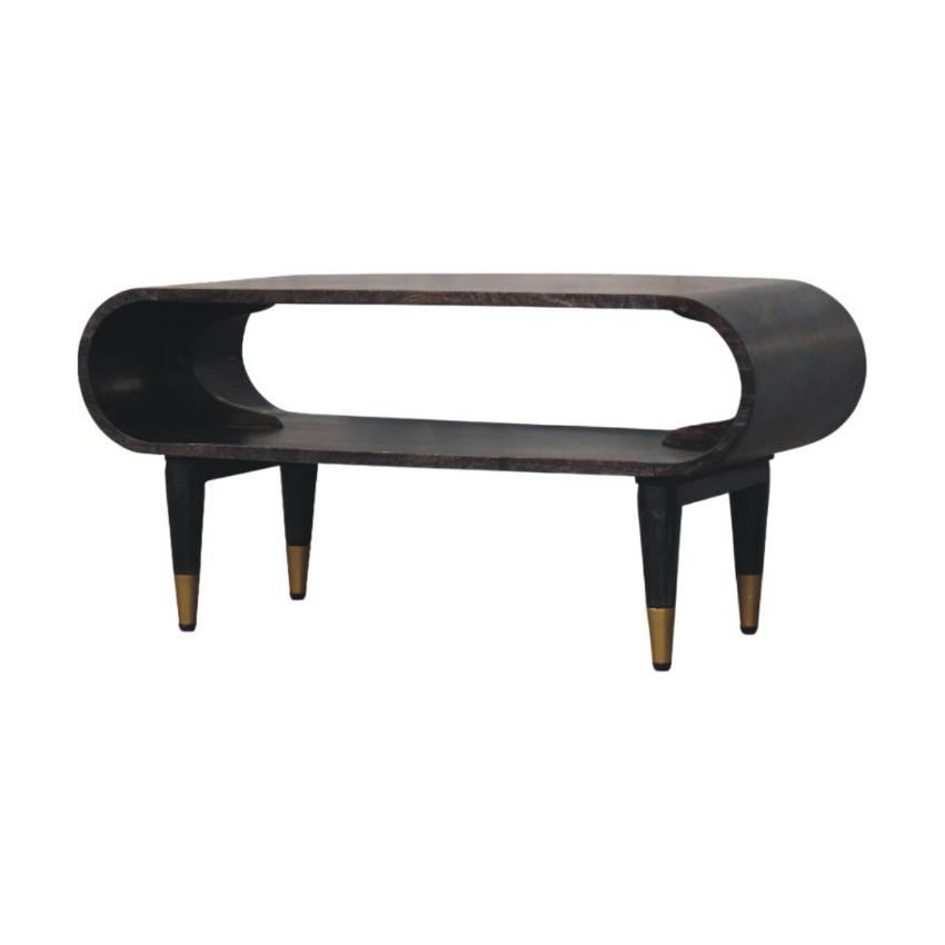 Velvet Mocha Curved Edge Console | Brass Accents | Elegant Entryway Table