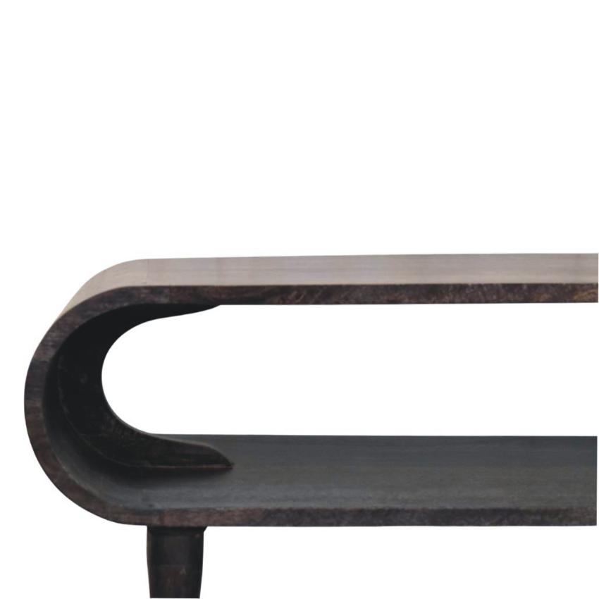 Velvet Mocha Curved Edge Console | Brass Accents | Elegant Entryway Table