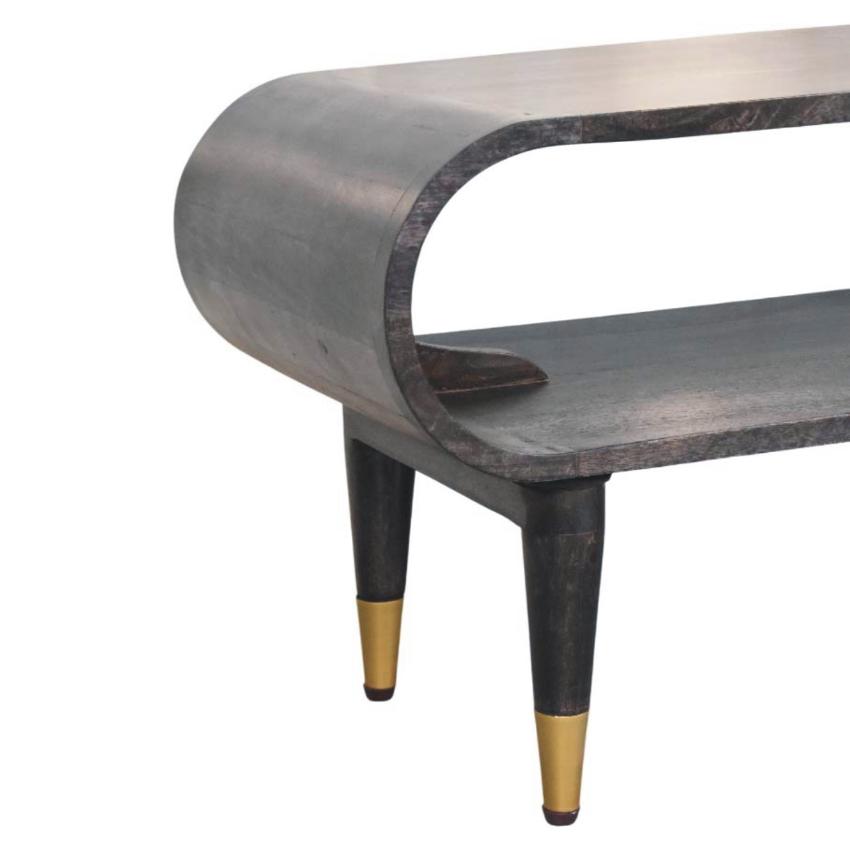 Velvet Mocha Curved Edge Console | Brass Accents | Elegant Entryway Table