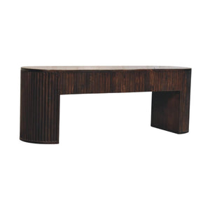 Velvet Mocha Fluted Bench | Solid Mango Wood | Mocha Finish | Textured Hallway Seat