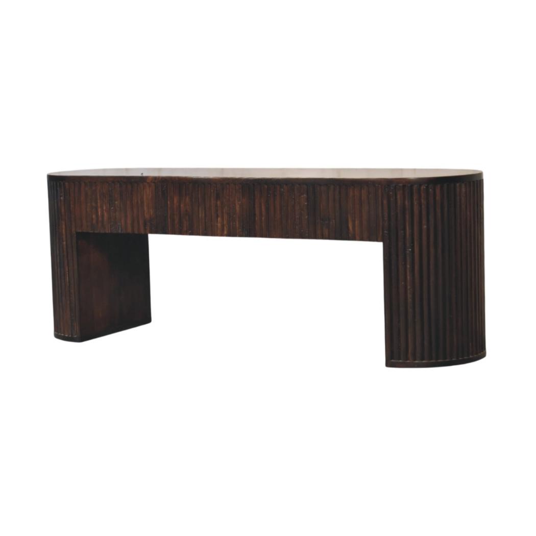 Velvet Mocha Fluted Bench | Solid Mango Wood | Mocha Finish | Textured Hallway Seat