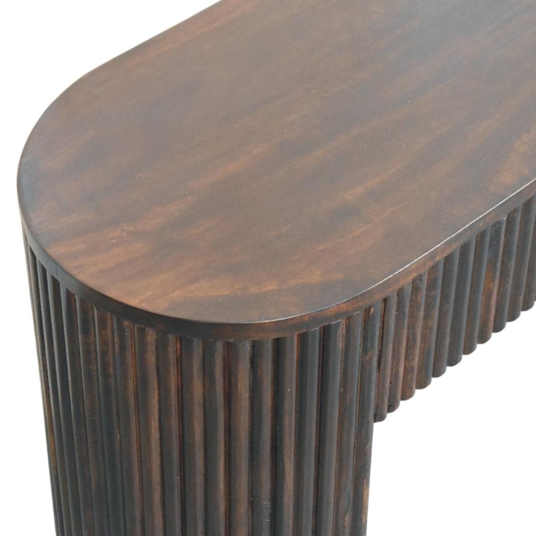 Velvet Mocha Fluted Bench | Solid Mango Wood | Mocha Finish | Textured Hallway Seat