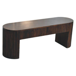 Velvet Mocha Fluted Bench | Solid Mango Wood | Mocha Finish | Textured Hallway Seat