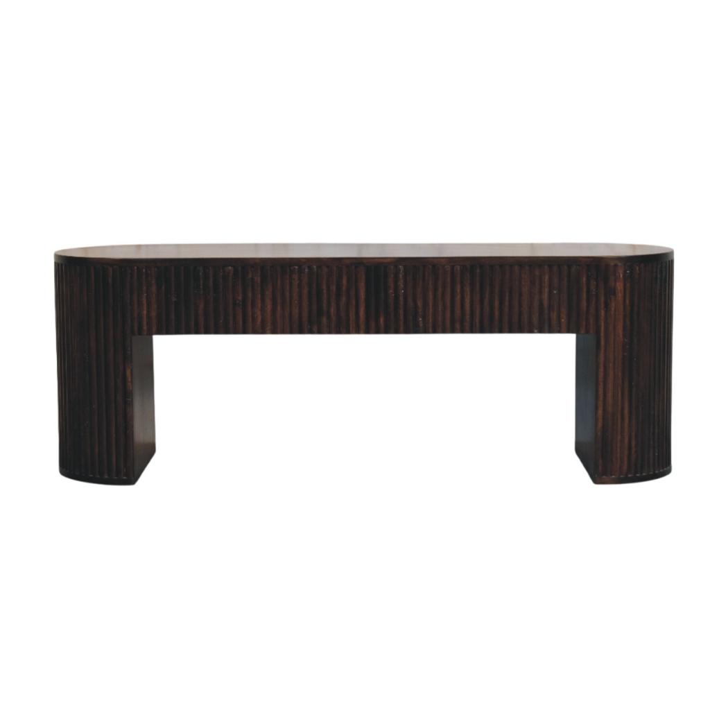Velvet Mocha Fluted Bench | Solid Mango Wood | Mocha Finish | Textured Hallway Seat