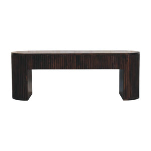 Velvet Mocha Fluted Bench | Solid Mango Wood | Mocha Finish | Textured Hallway Seat