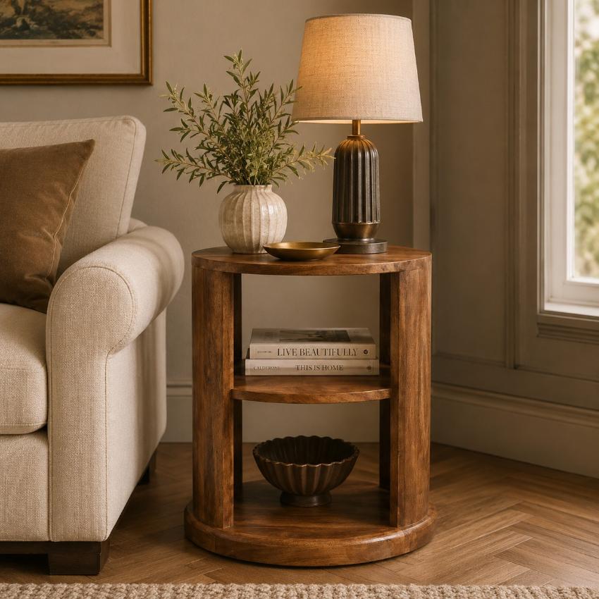 Ventura Open Round Side Table | Sculptural Timber Accent Table