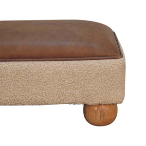 Vintage Leather & Bouclé Ball Footstool | Accent Stool