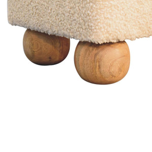Vintage Leather & Bouclé Ball Footstool | Accent Stool