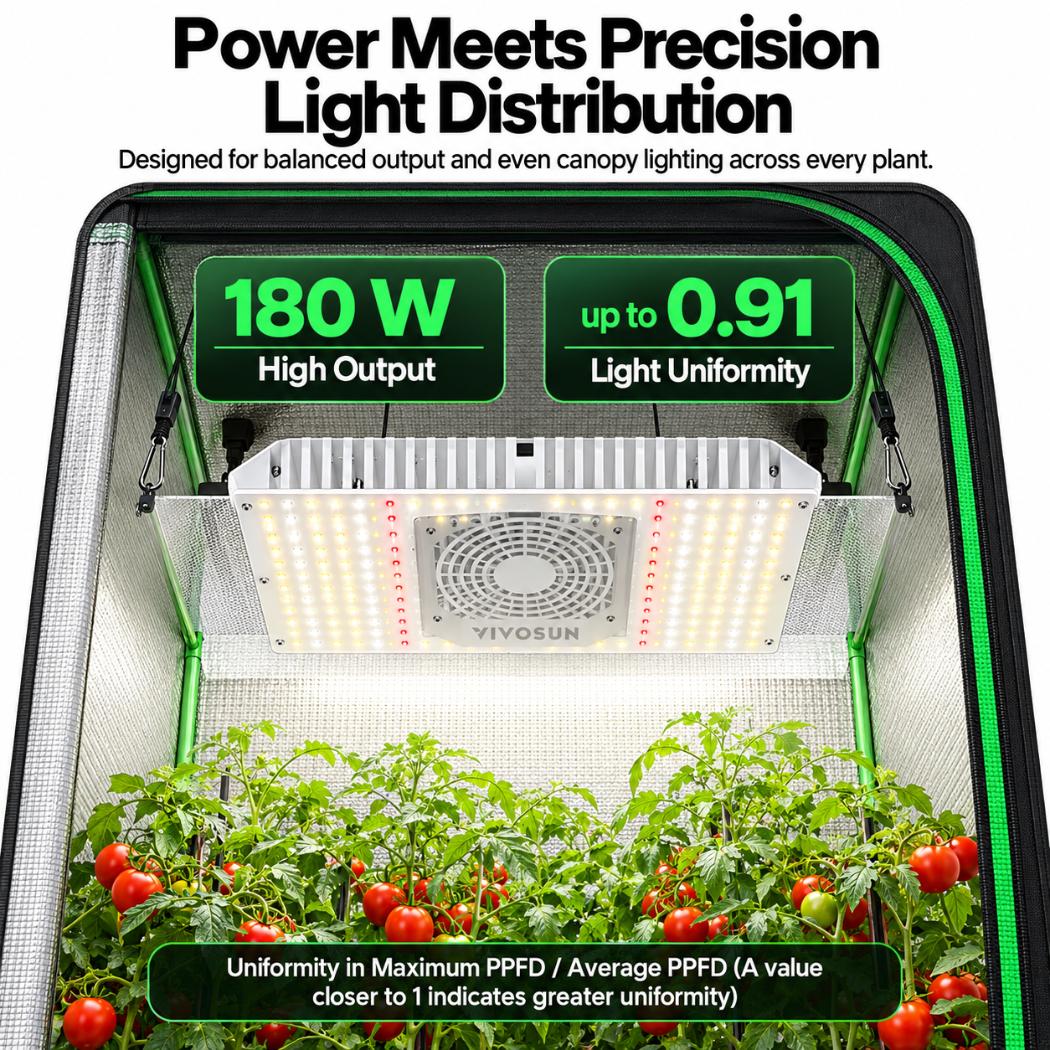 AeroLight 180W LED Grow Light, Indoor Plant Light with Circulation Fan for Grow Tent Cooling Ventilation, Tunable Full Spectrum, Support App Control, GrowHub Compatible, 2.7x2.7ft Coverage