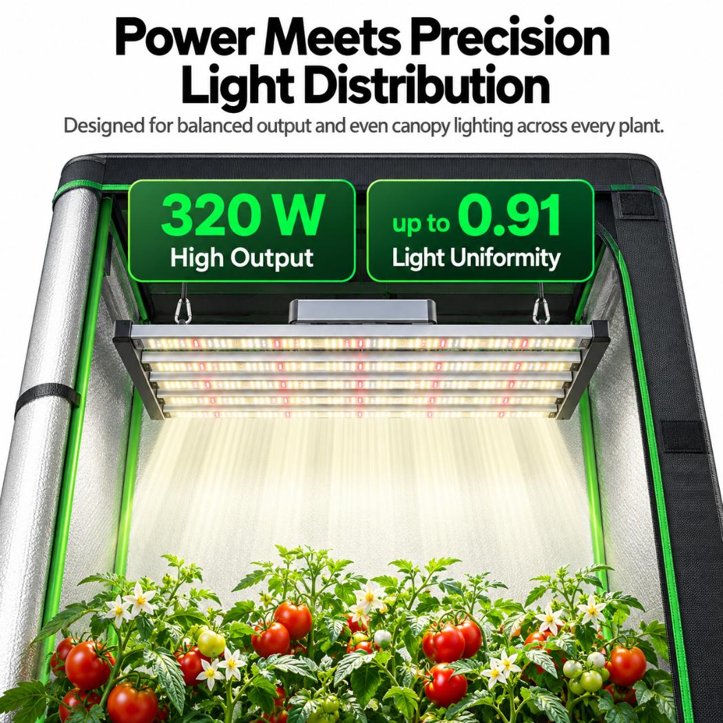 VIVOSUN AeroLight 320W LED Grow Light | Tunable Full Spectrum, Integrated Circulation Fan, GrowHub Compatible & 4x2 ft Coverage