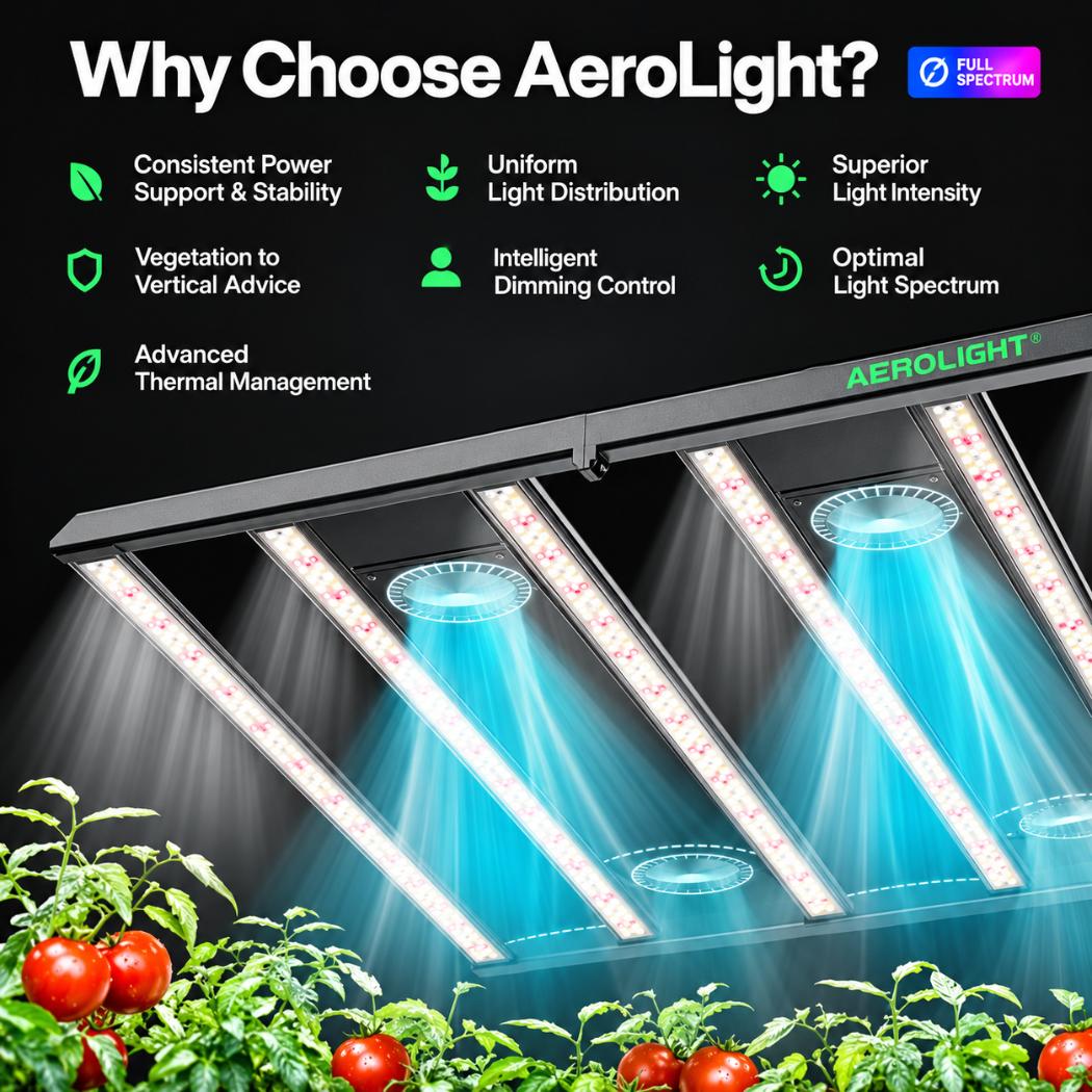 VIVOSUN AeroLight 550W LED Grow Light | Tunable Full Spectrum, Integrated Airflow & GrowHub App Control | 4x4 ft Coverage