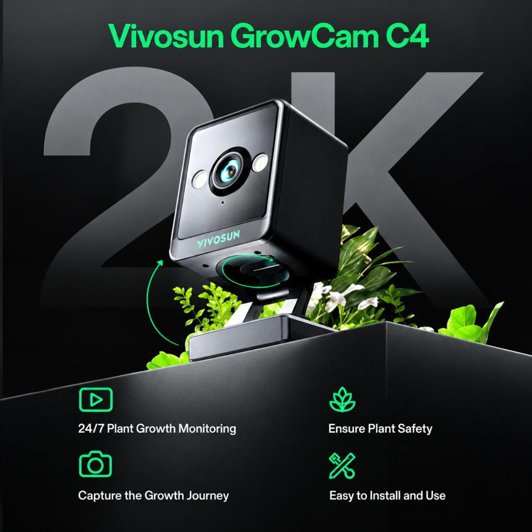 VIVOSUN GrowCam C4 Smart Grow Camera | 2K QHD, Night Vision, Timelapse & App Control