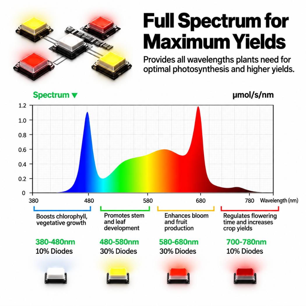 VIVOSUN LumaLight 500W LED Grow Light | Full Spectrum, GrowHub Compatible & 4x4 ft Coverage