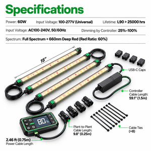 VIVOSUN LumaRay Side Lights 4-Bar | 50W Full Spectrum LED Grow Light Bars & SGS Compatible