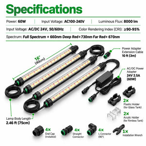 VIVOSUN LumaRay Side Lights 8-Bar | 100W Full Spectrum LED Grow Light Bars & SGS Compatible