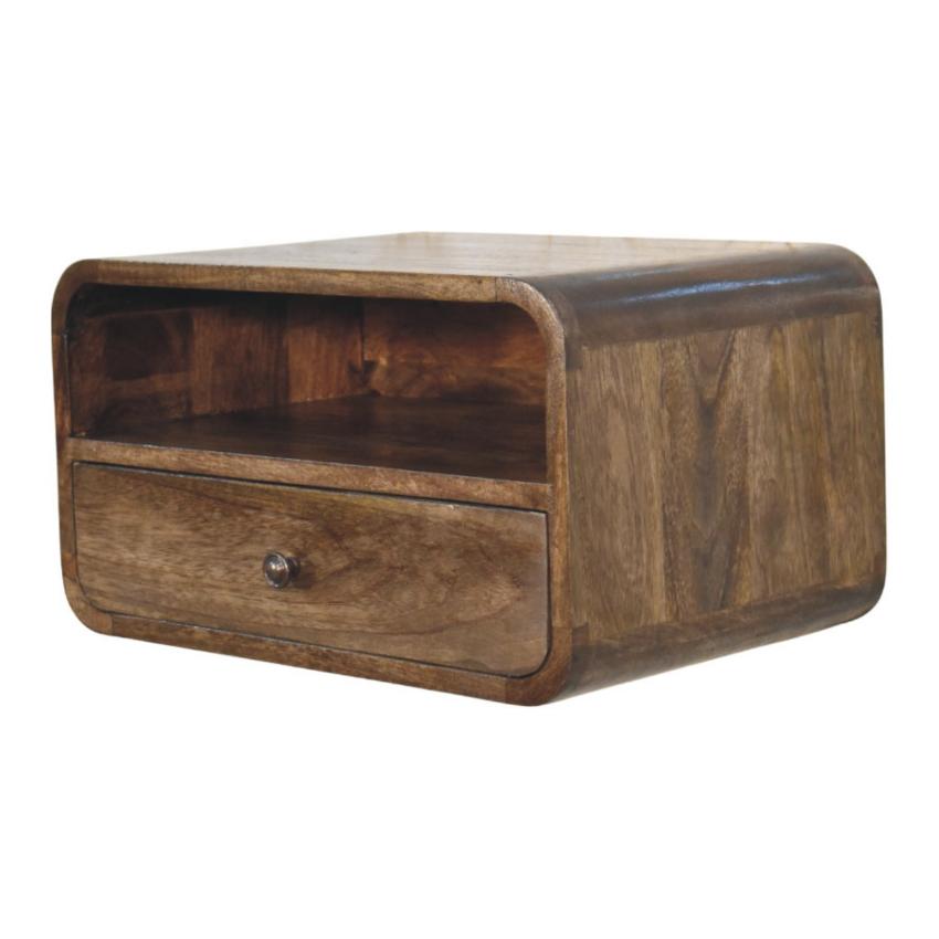 Wall-Mount Open Slot Bedside | Floating Solid Wood Nightstand