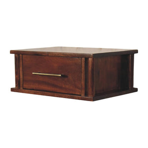 Wall-Mounted Bedside Table | Brass Handle | Floating Storage Design