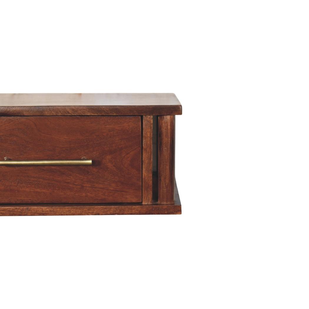 Wall-Mounted Bedside Table | Brass Handle | Floating Storage Design
