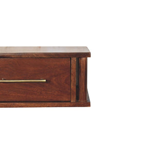 Wall-Mounted Bedside Table | Brass Handle | Floating Storage Design