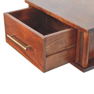 Wall-Mounted Bedside Table | Brass Handle | Floating Storage Design