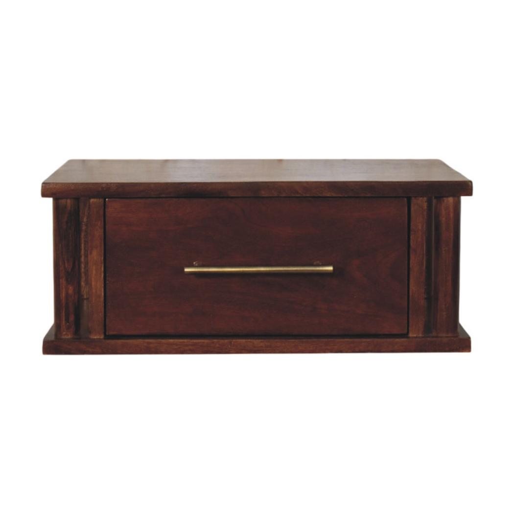 Wall-Mounted Bedside Table | Brass Handle | Floating Storage Design
