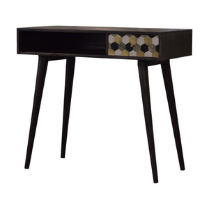 Walnut Block Writing Desk | Solid Mango Wood | Dark Walnut Finish | 1 Drawer & Open Shelf