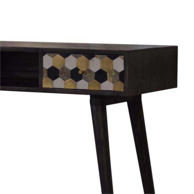 Walnut Block Writing Desk | Solid Mango Wood | Dark Walnut Finish | 1 Drawer & Open Shelf