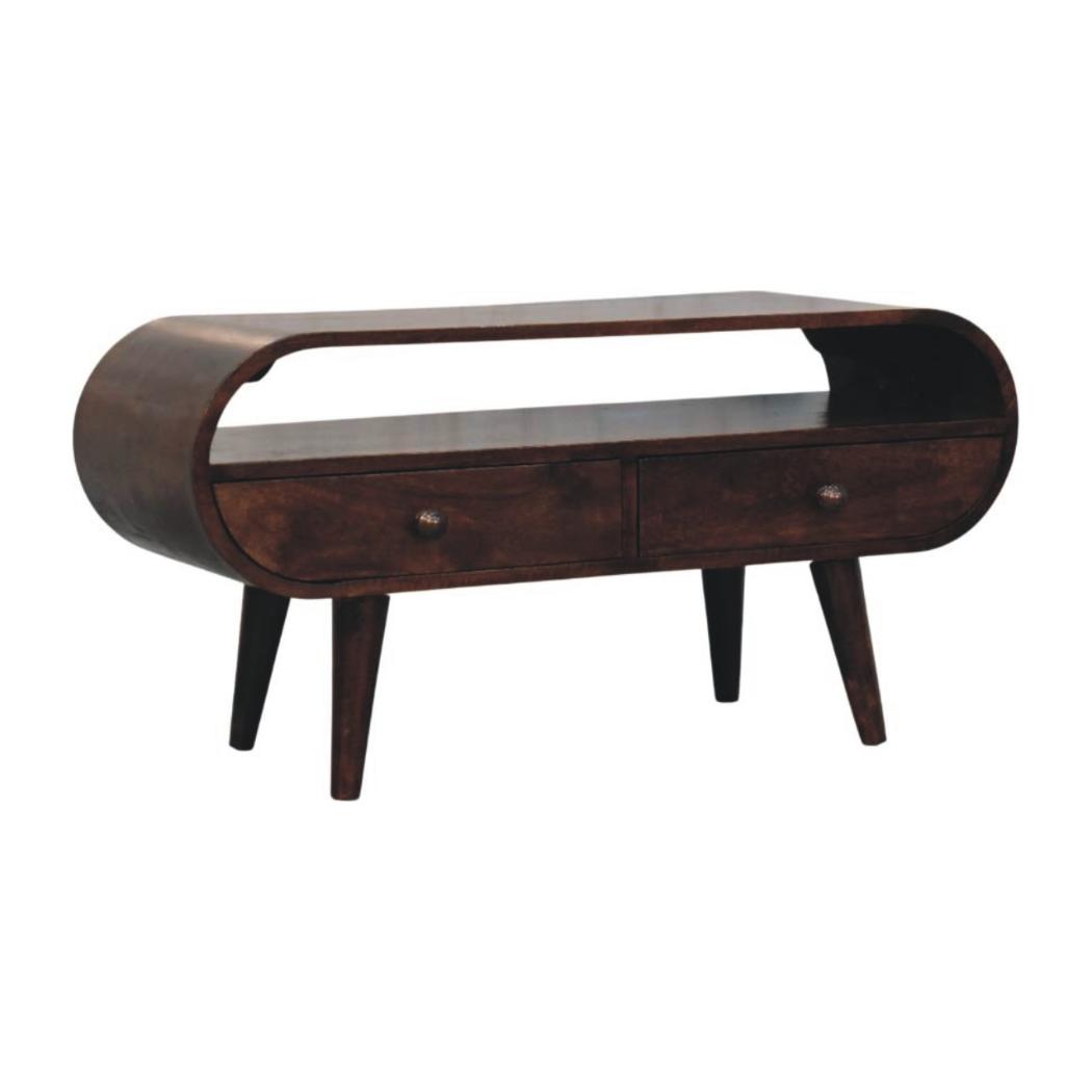 Walnut Curved Media Unit | 2 Drawer TV Storage