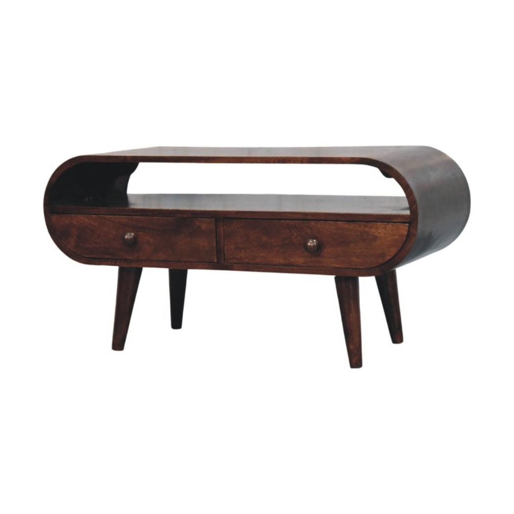 Walnut Curved Media Unit | 2 Drawer TV Storage