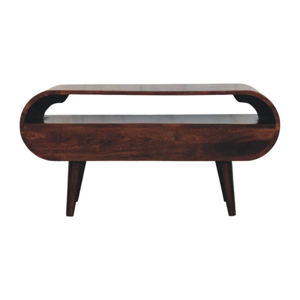 Walnut Curved Media Unit | 2 Drawer TV Storage