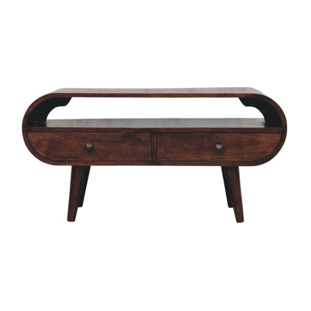 Walnut Curved Media Unit | 2 Drawer TV Storage