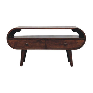 Walnut Curved Media Unit | 2 Drawer TV Storage
